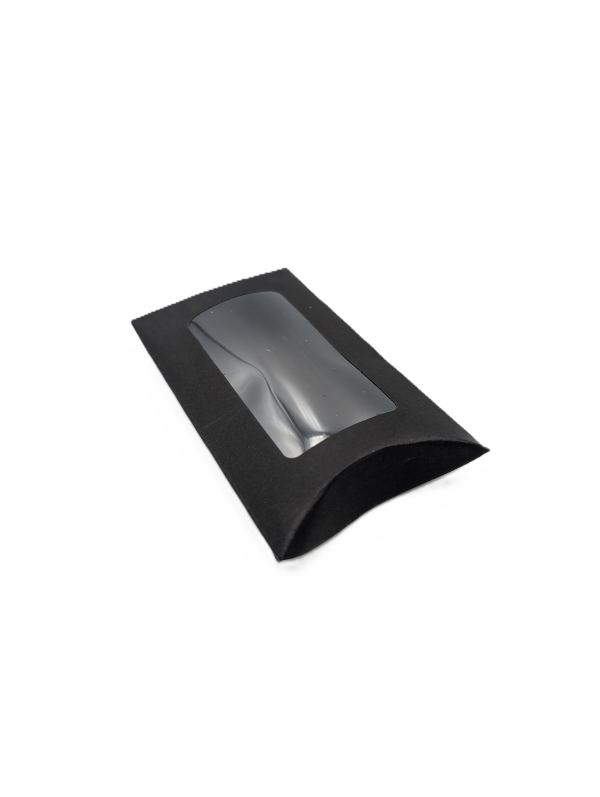 geschenkeverpackung-pillowbox-schwarz-mit-sichtfenster-14x7cm